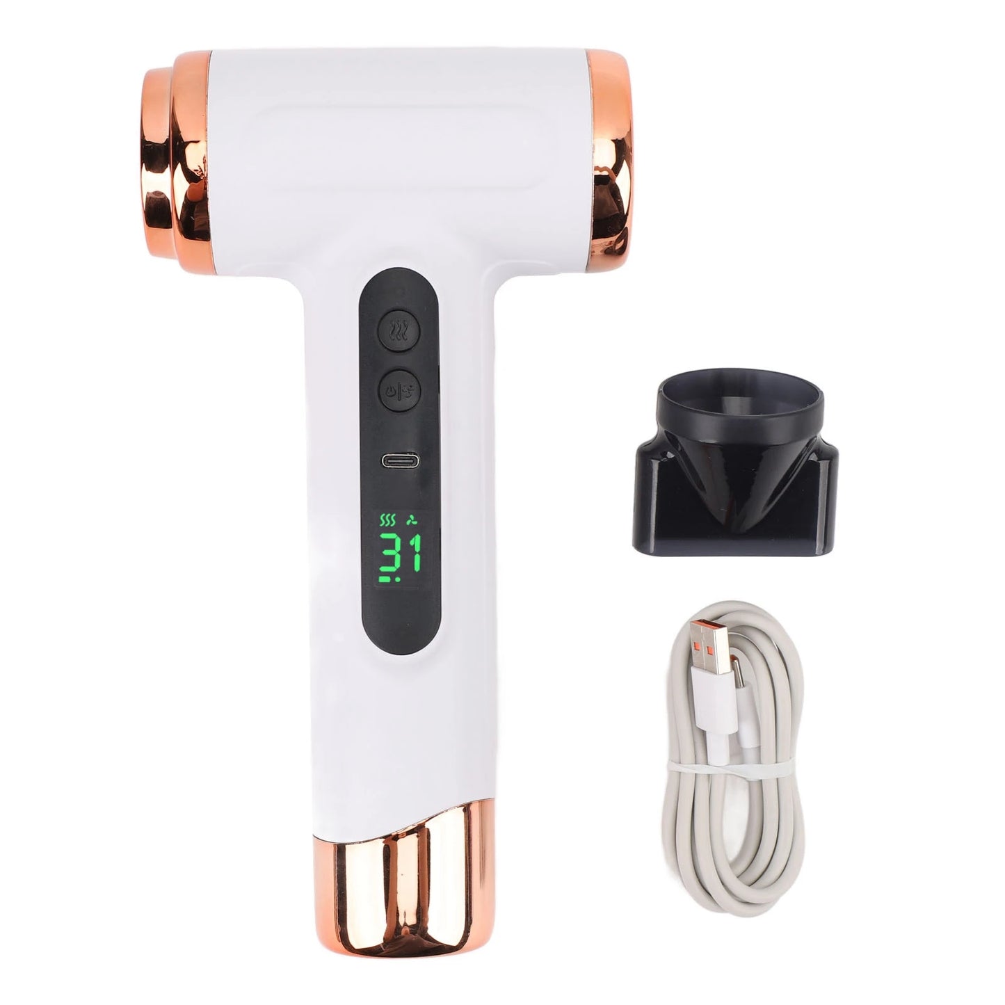 Hair Blow Dryer 200W 15000mAh Portable Hair Dryer USB Rechargeable Multi Modes Lightweight Fast Drying with Nozzle for Travel