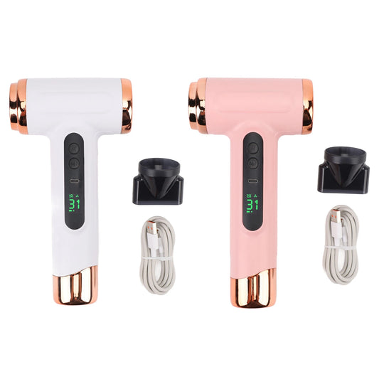 Hair Blow Dryer 200W 15000mAh Portable Hair Dryer USB Rechargeable Multi Modes Lightweight Fast Drying with Nozzle for Travel