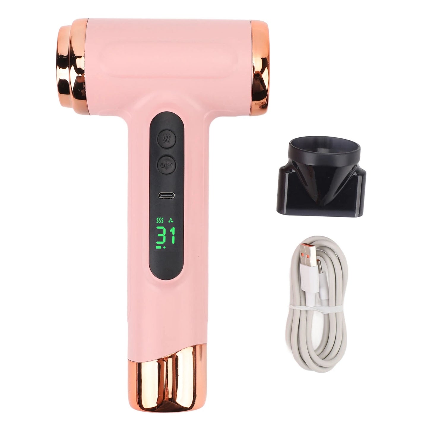 Hair Blow Dryer 200W 15000mAh Portable Hair Dryer USB Rechargeable Multi Modes Lightweight Fast Drying with Nozzle for Travel